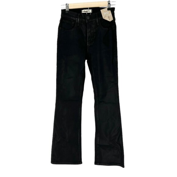 NWT Madewell Mid-Rise Kick Out Crop Jeans in True Black Wash: Coated Edition - Picture 3 of 8